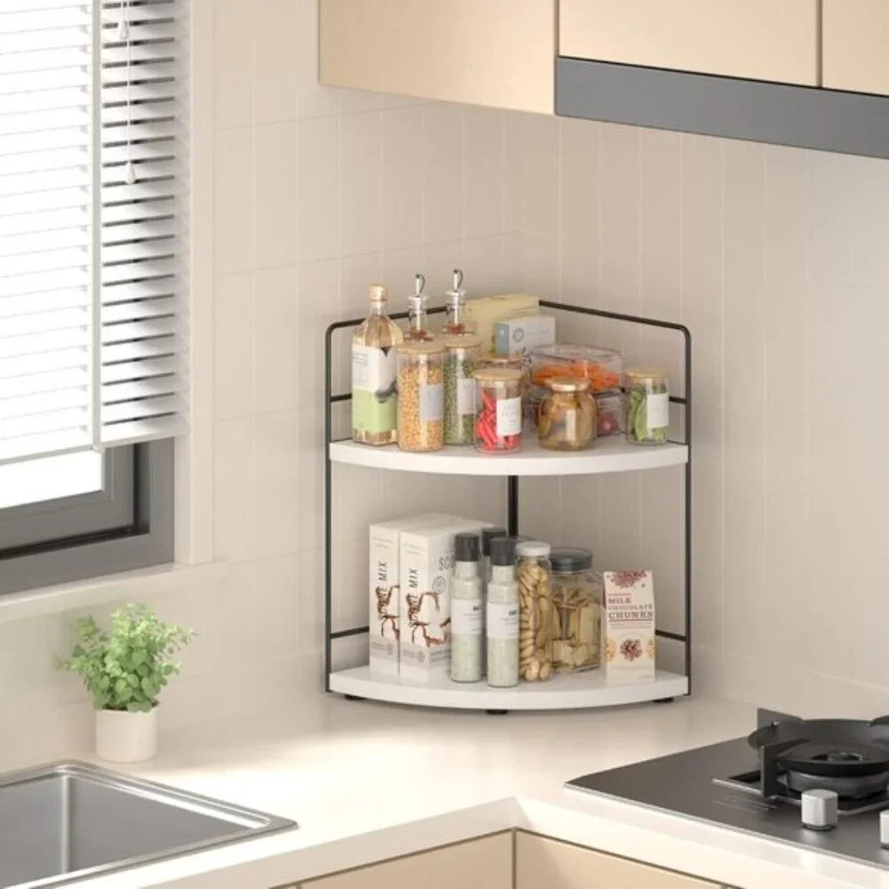 2-Tier White Bathroom Organizer, Corner Vanity & Skincare Storage for Countertop